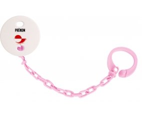 Attache-tetine Drapeau effet pinceau Groenland avec prénom couleur Rose clair