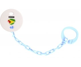 Attache-tétine Drapeau effet pinceau Guyane avec prénom couleur Bleu ciel