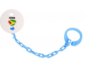 Attache-tétine Drapeau effet pinceau Guyane avec prénom couleur Bleu turquoise