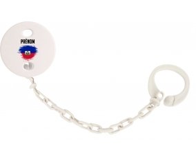 Attache-tetine Drapeau effet pinceau Haïti avec prénom couleur Blanc