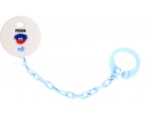 Attache-tetine Drapeau effet pinceau Haïti avec prénom couleur Bleu ciel