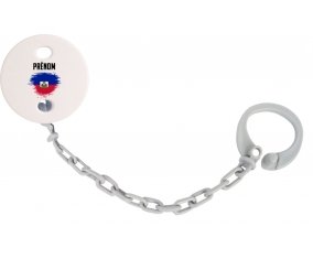 Attache-tetine Drapeau effet pinceau Haïti avec prénom couleur Grise