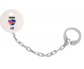 Attache-tetine Drapeau effet pinceau Islande avec prénom couleur Grise