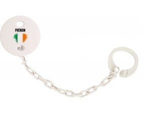 Attache-tétine Drapeau effet pinceau Irlande avec prénom couleur Blanc