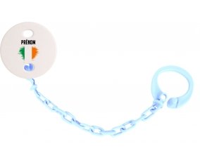 Attache-tétine Drapeau effet pinceau Irlande avec prénom couleur Bleu ciel
