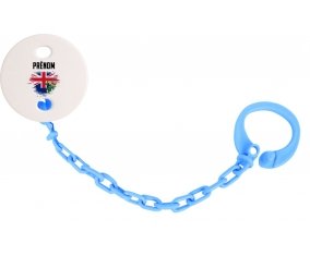 Attache-tetine Drapeau effet pinceau Îles Pitcairn avec prénom couleur Bleu turquoise