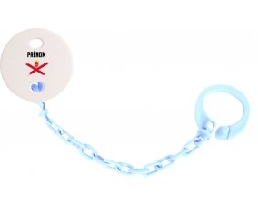 Attache-tetine Drapeau effet pinceau Île à Jersey avec prénom couleur Bleu ciel