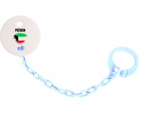 Attache-tétine Drapeau effet pinceau Koweit avec prénom couleur Bleu ciel