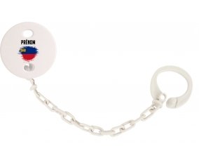 Attache-sucette Drapeau effet pinceau Liechtenstein avec prénom couleur Blanc