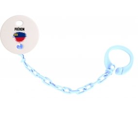 Attache-sucette Drapeau effet pinceau Liechtenstein avec prénom couleur Bleu ciel