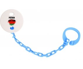 Attache-tétine Drapeau effet pinceau Malawi avec prénom couleur Bleu turquoise