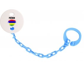 Attache-sucette Drapeau effet pinceau Ile Maurice avec prénom couleur Bleu turquoise