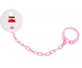 Attache-tétine Drapeau effet pinceau Monaco avec prénom couleur Rose clair