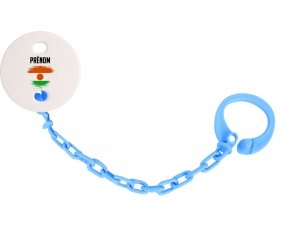 Attache-tetine Drapeau effet pinceau Niger avec prénom couleur Bleu turquoise