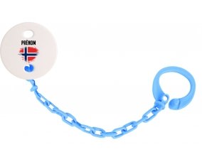 Attache-sucette Drapeau effet pinceau Norvège avec prénom couleur Bleu turquoise
