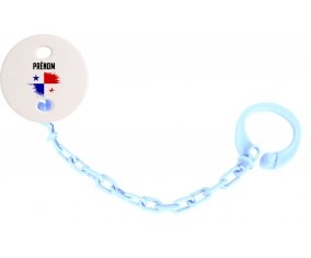 Attache-tétine Drapeau effet pinceau Panama avec prénom couleur Bleu ciel