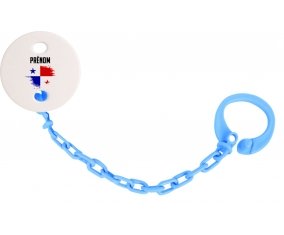 Attache-tétine Drapeau effet pinceau Panama avec prénom couleur Bleu turquoise