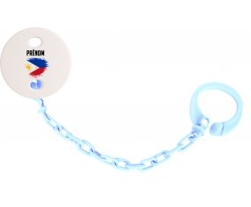 Attache-tetine Drapeau effet pinceau Philippines avec prénom couleur Bleu ciel