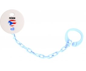 Attache-tetine Drapeau effet pinceau Porto Rico avec prénom couleur Bleu ciel