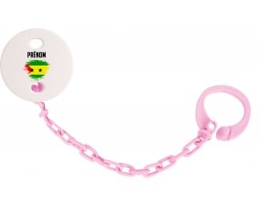 Attache-sucette Drapeau effet pinceau Sao Tomé et Principe avec prénom couleur Rose clair