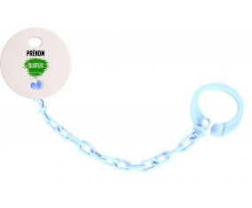 Attache-tétine Drapeau effet pinceau Arabie Saoudite avec prénom couleur Bleu ciel