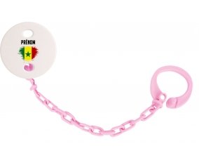 Attache-sucette Drapeau effet pinceau Sénégal avec prénom couleur Rose clair