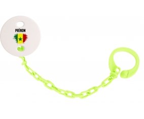 Attache-sucette Drapeau effet pinceau Sénégal avec prénom couleur Verte