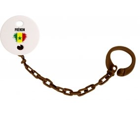 Attache-sucette Drapeau effet pinceau Sénégal avec prénom couleur Marron