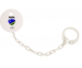 Attache-tetine Drapeau effet pinceau îles Salomon avec prénom couleur Blanc