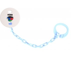 Attache-tétine Drapeau effet pinceau Soudan du sud avec prénom couleur Bleu ciel