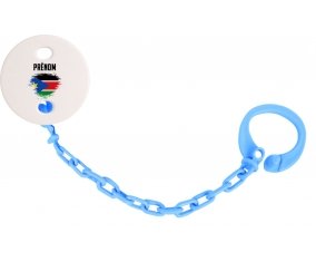 Attache-tétine Drapeau effet pinceau Soudan du sud avec prénom couleur Bleu turquoise