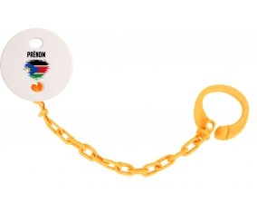 Attache-tétine Drapeau effet pinceau Soudan du sud avec prénom couleur Orange