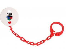 Attache-tétine Drapeau effet pinceau Soudan du sud avec prénom couleur Rouge