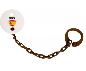 Attache-tetine Drapeau effet pinceau Espagne avec prénom couleur Marron