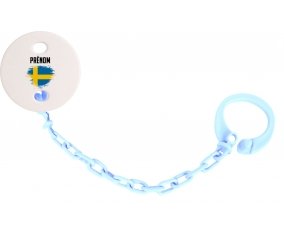 Attache-sucette Drapeau effet pinceau Suède avec prénom couleur Bleu ciel