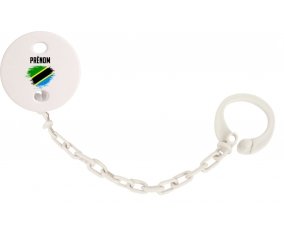 Attache-tetine Drapeau effet pinceau Tanzanie avec prénom couleur Blanc