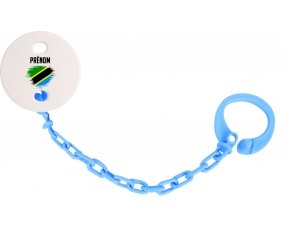 Attache-tetine Drapeau effet pinceau Tanzanie avec prénom couleur Bleu turquoise