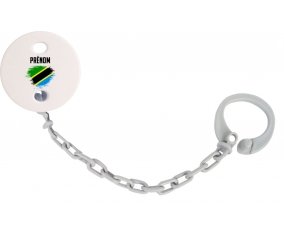 Attache-tetine Drapeau effet pinceau Tanzanie avec prénom couleur Grise