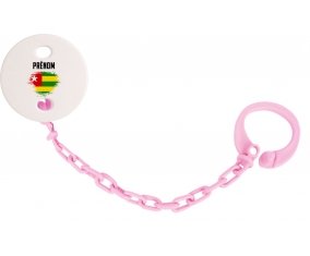 Attache-tetine Drapeau effet pinceau Togo avec prénom couleur Rose clair