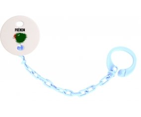 Attache-tetine Drapeau effet pinceau Turkménistan avec prénom couleur Bleu ciel