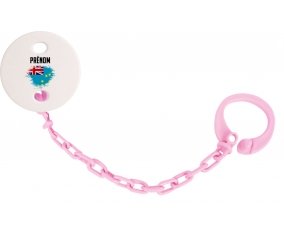 Attache-tétine Drapeau effet pinceau Tuvalu avec prénom couleur Rose clair