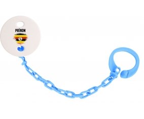 Attache-tetine Drapeau effet pinceau Ouganda avec prénom couleur Bleu turquoise