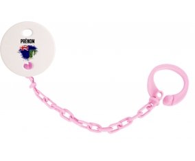 Attache-tétine Drapeau effet pinceau Les iles vierges avec prénom couleur Rose clair