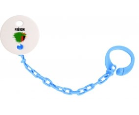 Attache-sucette Drapeau effet pinceau Zambie avec prénom couleur Bleu turquoise