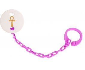 Attache-tetine Croix copte égyptienne en or ou ankh avec rustone ( Croix de la vie ) couleur Rose fuschia