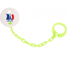 Attache-tétine Drapreau France + Tour Eiffel avec prénom couleur Verte