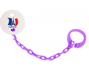 Attache-tétine Drapreau France + Tour Eiffel avec prénom couleur Violet