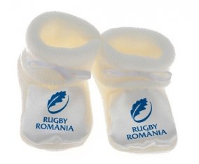 Chausson bébé Romania Rugby XV de couleur Blanc