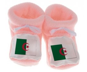 Chausson bébé Drapeau Algérie de couleur Rose