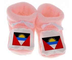 Chausson bébé Drapeau Antigua-et-Barbuda de couleur Rose